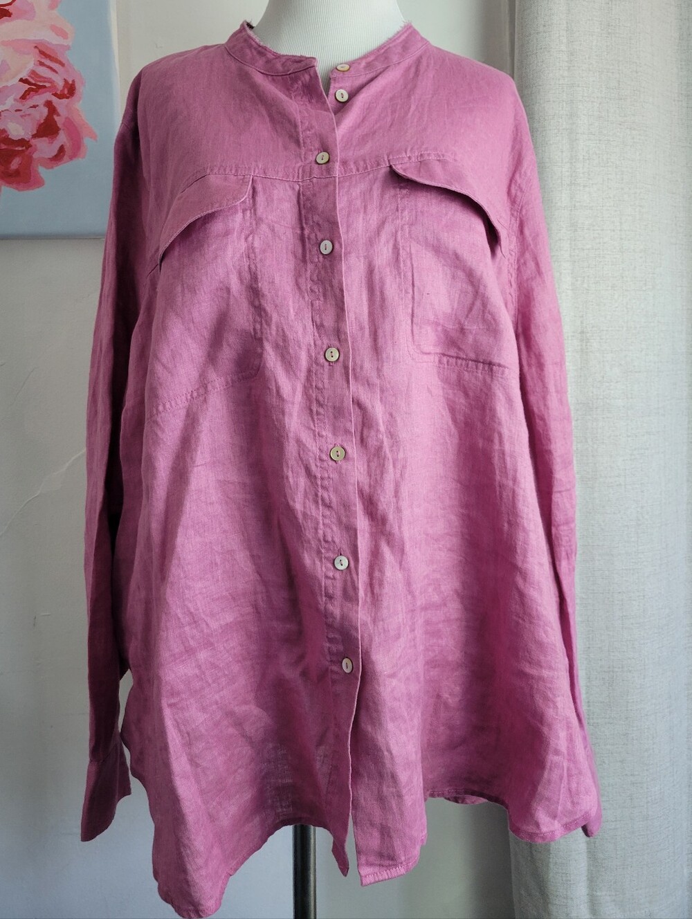 Sussan Pink 100% Linen Women’s Button Down Shirt Blouse Sz 18